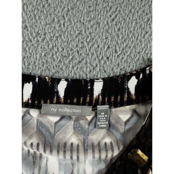 Ny Collection Blouse Women Medium V Neck Asymmetrical Boho Southwestern Aztec - Picture 6 of 7